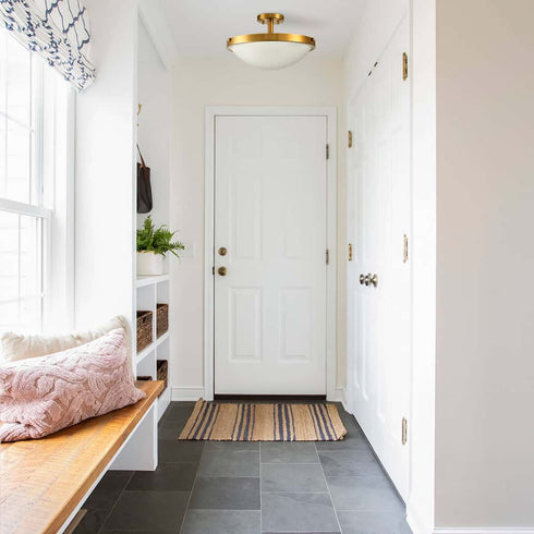 Brass Semi Flush Ceiling Light 3-Light Glass Ceiling Light Fixture