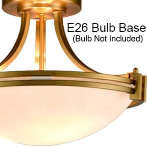 Brass Semi Flush Mount Ceiling Light 3-Light White Glass Shade