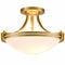 Brass Semi Flush Mount Ceiling Light 3-Light White Glass Shade