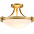 Brass Semi Flush Mount Ceiling Light 3-Light White Glass Shade
