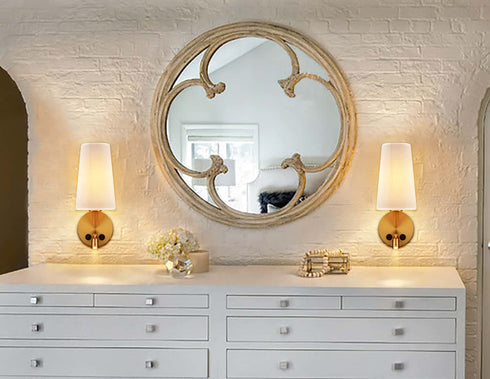 Brass Wall Sconce Set of 2 Fabric Wall Lamp with USB Port and Switch