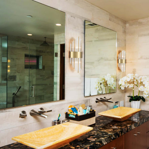 Brass Wall Sconces Lighting 2 Pack Elegant Glass Rod Wall Mount Lamp