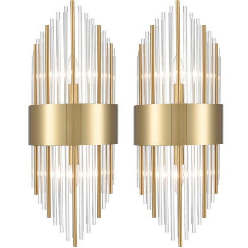 Brass Wall Sconces Lighting 2 Pack Elegant Glass Rod Wall Mount Lamp