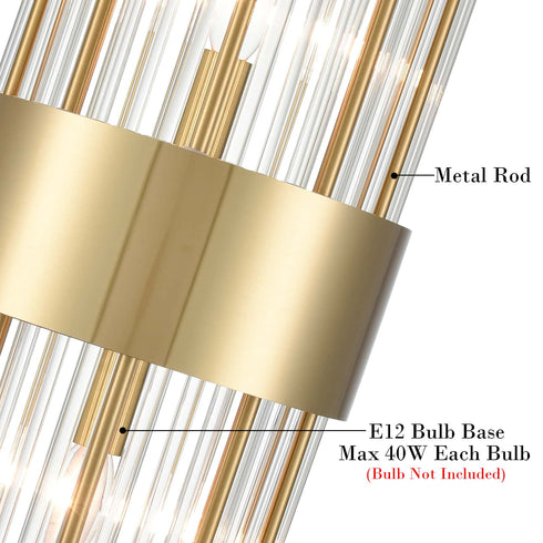 Brass Wall Sconces Lighting 2 Pack Elegant Glass Rod Wall Mount Lamp