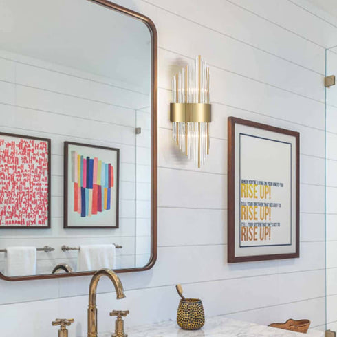 Brass Wall Sconces Lighting 2 Pack Elegant Glass Rod Wall Mount Lamp