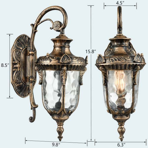 Bronze Outdoor Light Fixture Hammered Glass Wall Lantern Light