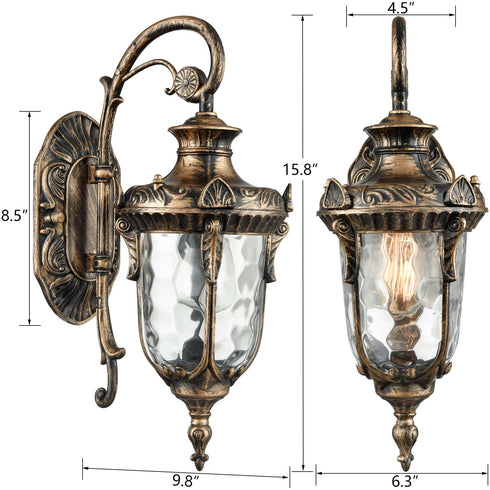 Bronze Outdoor Light Fixture Hammered Glass Wall Lantern Light