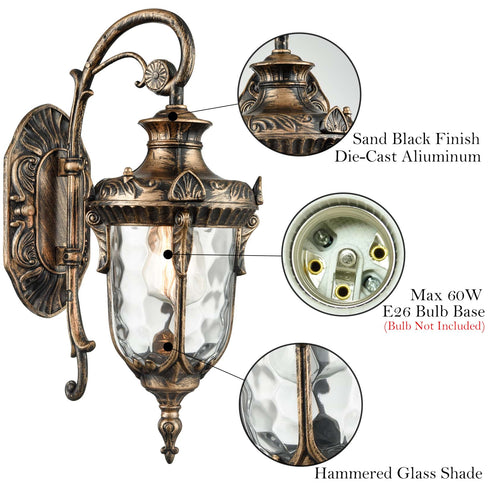 Bronze Outdoor Light Fixture Hammered Glass Wall Lantern Light