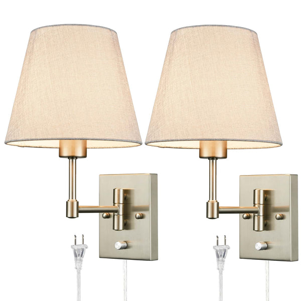 Brushed Nickel Swing Arm Wall Sconces Set of Two Plug in Sconce