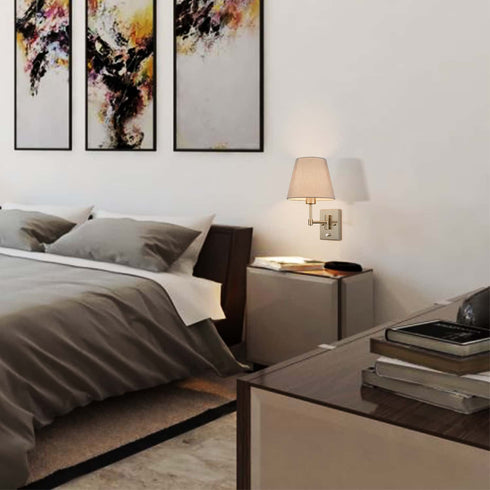 Brushed Nickel Swing Arm Wall Sconces Set of Two Plug in Sconce