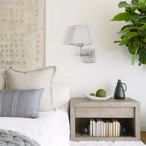 Brushed Nickel Swing Arm Wall Sconces Set of Two Plug in Sconce