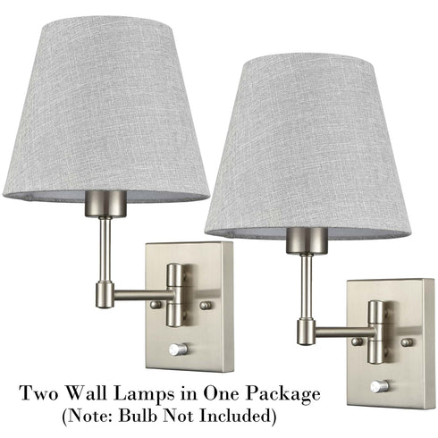 Brushed Nickel Swing Arm Wall Sconces Set of Two Plug in Sconce
