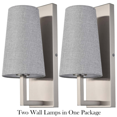 Brushed Nickel Wall Sconce with Grey Fabric Shade 2 Pack