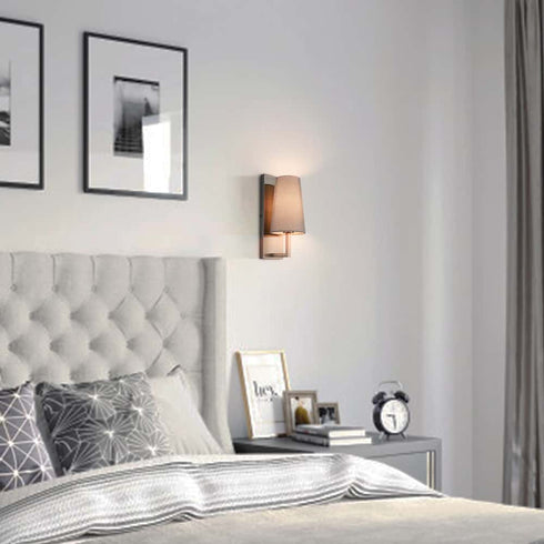 Brushed Nickel Wall Sconce with Grey Fabric Shade 2 Pack