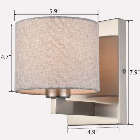 Brushed Nickel Wall Sconces Set of Two Modern Wall Lamp with Fabric Shade