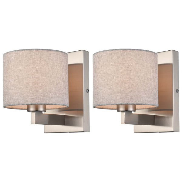 Brushed Nickel Wall Sconces Set of Two Modern Wall Lamp with Fabric Shade