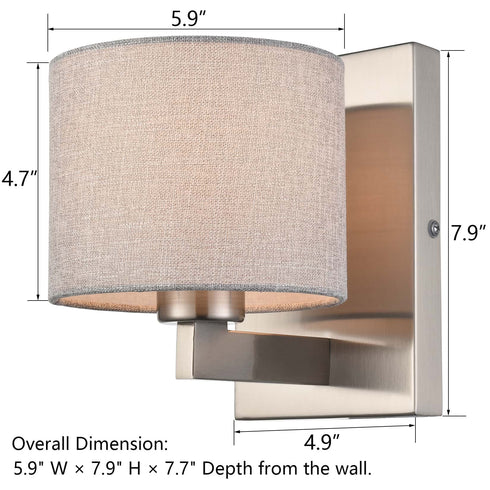 Brushed Nickel Wall Sconces Set of Two Modern Wall Lamp with Fabric Shade