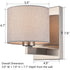 Brushed Nickel Wall Sconces Set of Two Modern Wall Lamp with Fabric Shade