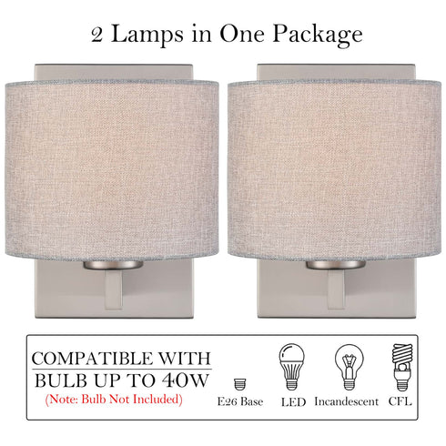 Brushed Nickel Wall Sconces Set of Two Modern Wall Lamp with Fabric Shade