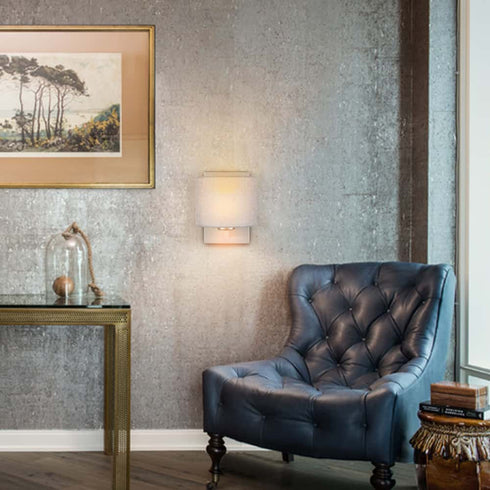 Brushed Nickel Wall Sconces Set of Two Modern Wall Lamp with Fabric Shade