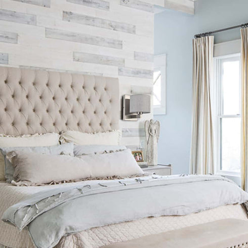 Brushed Nickel Wall Sconces Set of Two Modern Wall Lamp with Fabric Shade