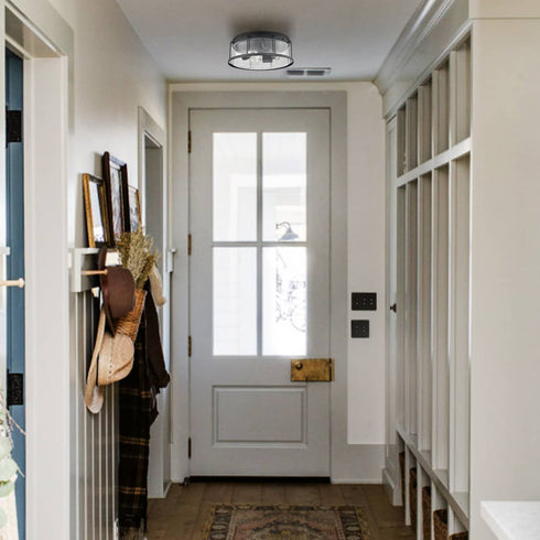 Industrial 3-Light Glass Flush Mount Ceiling Light,Matte Black Finish