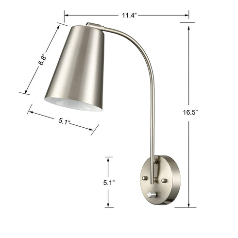Modern Plug in Wall Sconce with Cord Set of 2 Brushed Nickel Wall Light