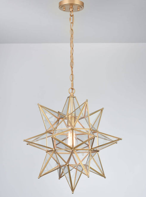 Modern Star Pendant Light Boho Gold Hanging Ceiling Light with Clear Glass