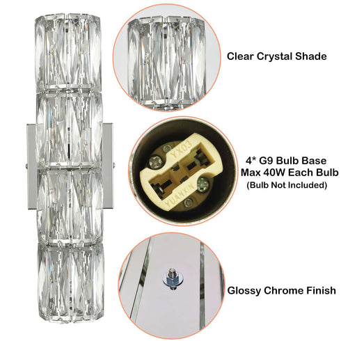 Chrome Crystal Wall Sconce Modern 4-Light Bathroom Vanity Light Fixture