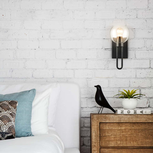 Clear Glass Wall Sconce Black Wall Lighting with Globe Shade