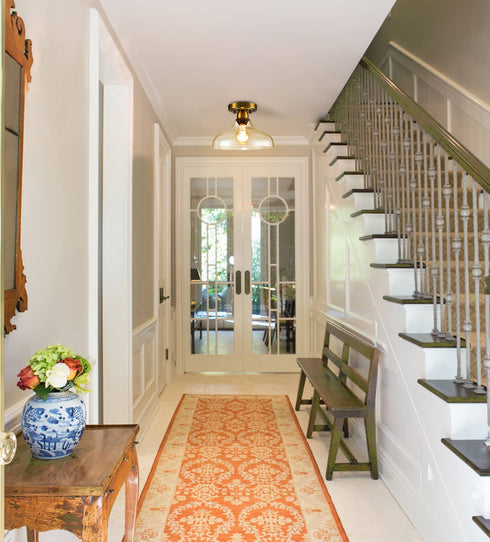 Contemporary Metal Glass Ceiling Light Brass 1-Light Pendant Light