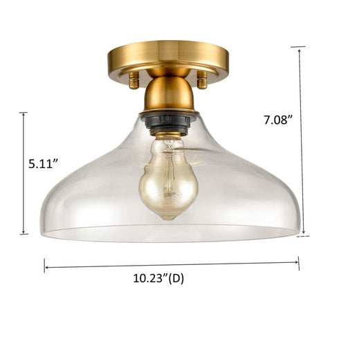 Contemporary Metal Glass Ceiling Light Brass 1-Light Pendant Light