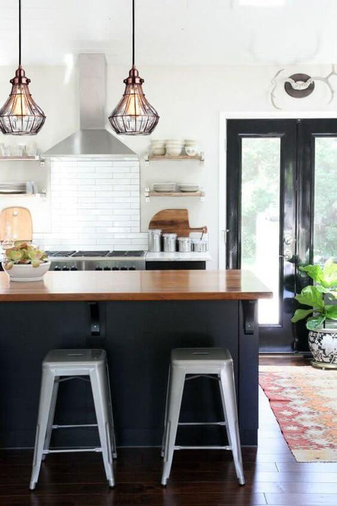 Cracked Glass Wire Cage Pendant Light, Red Antique Copper