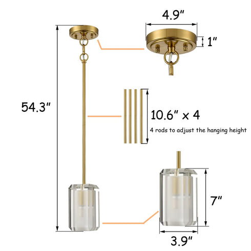 Crystal Pendant Light Fixture Adjustable Hanging Lamp