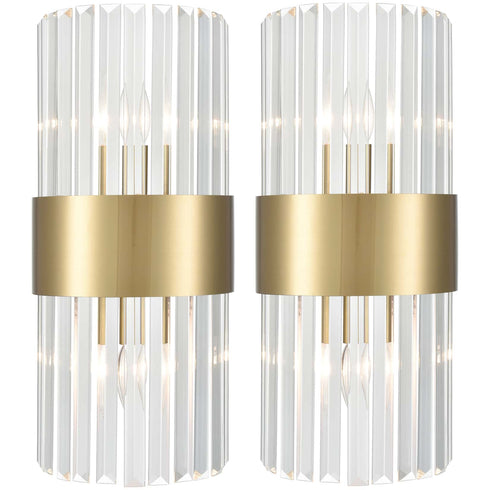 Crystal Wall Sconces Set of 2 Brass Gold Wall Light Fixture