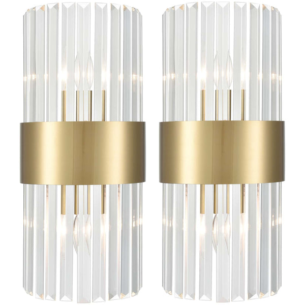 Crystal Wall Sconces Set of 2 Brass Gold Wall Light Fixture