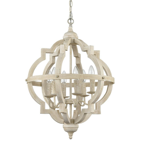 Distressed Off-white Wooden Chandelier Sphere 6 Light
