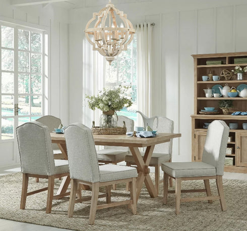 Distressed Off-white Wooden Chandelier Sphere 6 Light