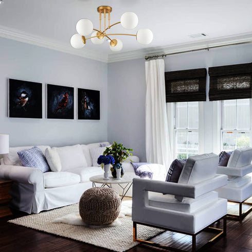 Modern Gold Ceiling Light 6-Light Globe Chandelier