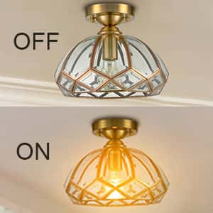 Dome-Shaped, Vintage, Glass Ceiling Light Fixture