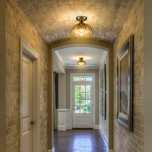 Dome-Shaped, Vintage, Glass Ceiling Light Fixture