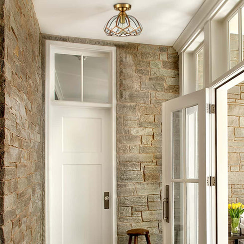 Dome-Shaped, Vintage, Glass Ceiling Light Fixture