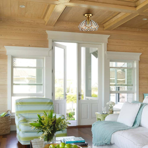 Dome-Shaped, Vintage, Glass Ceiling Light Fixture