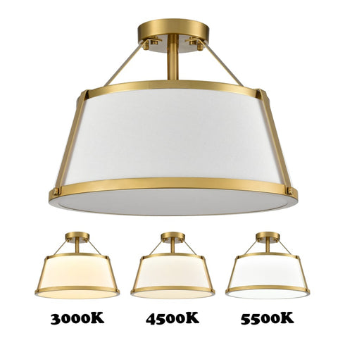 Drum Ceiling Light Semi Flush Mount Gold Finish Dimmable LED Light