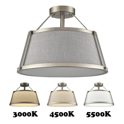 Drum Chandelier Ceiling Light Fixture Brushed Nickle Dimmable LED Light