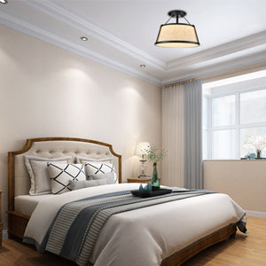 Drum Flush Mount Ceiling Light Black Finish Dimmable LED Light