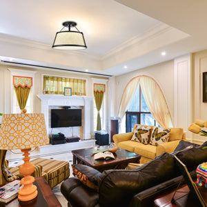 Drum Flush Mount Ceiling Light Black Finish Dimmable LED Light