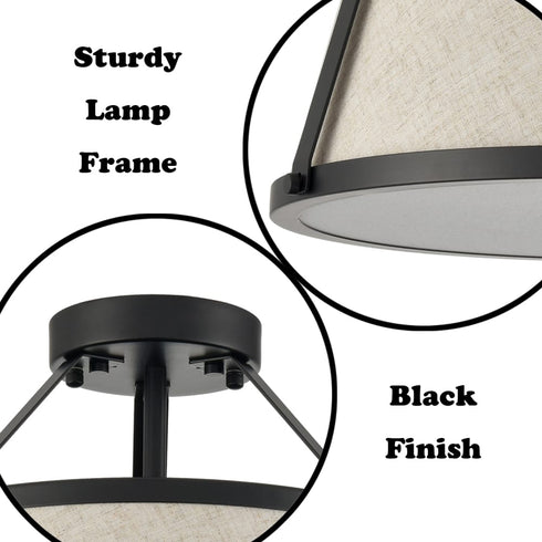 Drum Flush Mount Ceiling Light Black Finish Dimmable LED Light