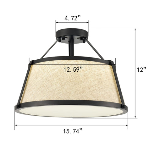 Drum Flush Mount Ceiling Light Black Finish Dimmable LED Light