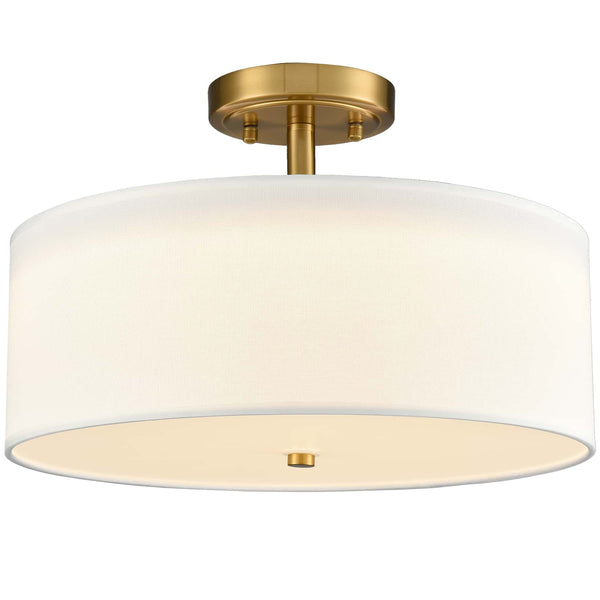 Drum Shade Semi Flush Mount Ceiling Light Brass LED Ceiling Light Fixture